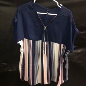 EUC half zip front blouse